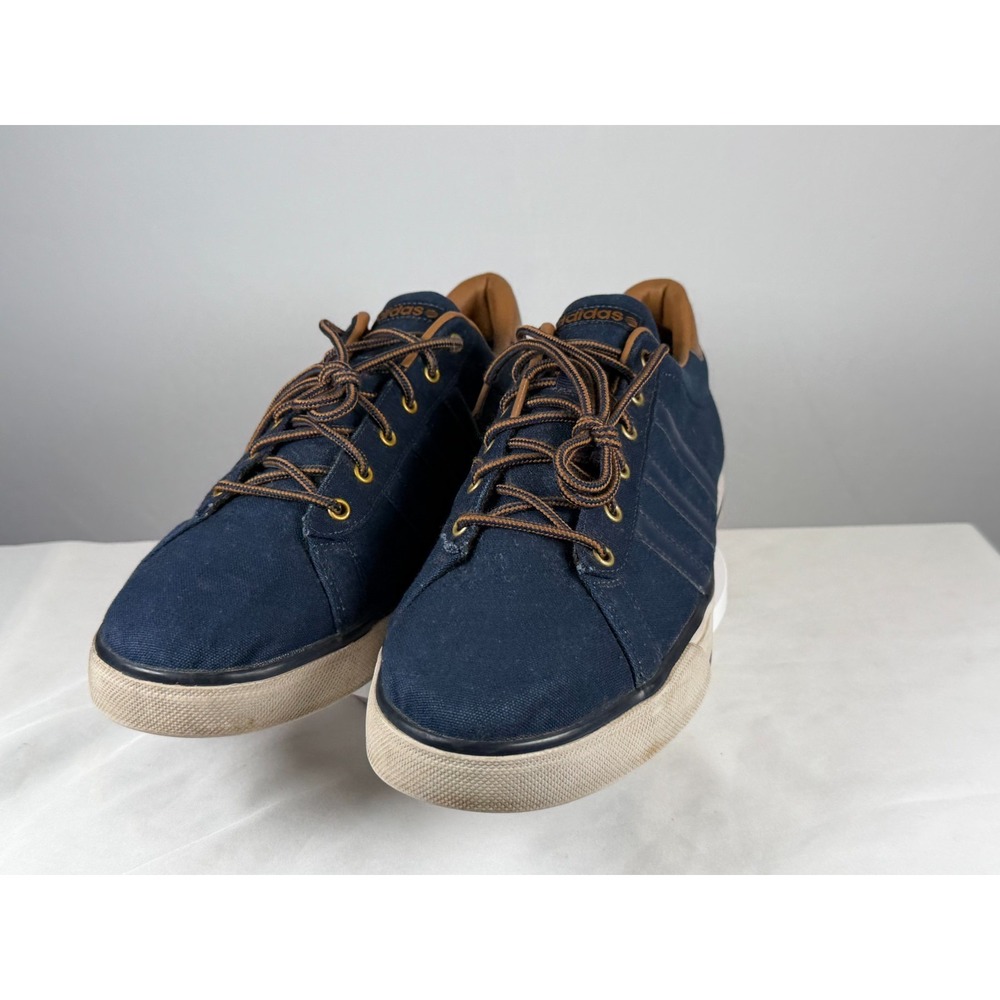 Adidas Neo Label Navy Canvas Sneakers Brown Leather Trim Mens US 14 - Picture 2 of 12